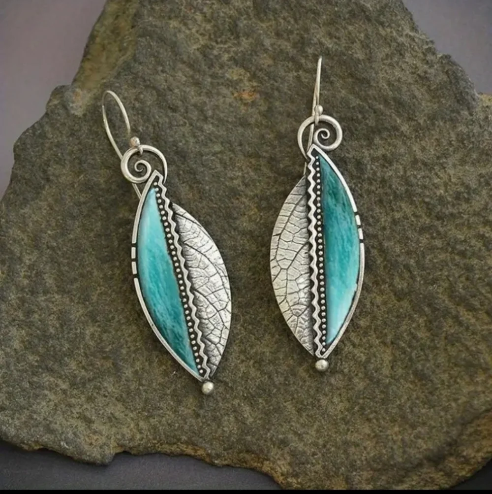 Last One! NEW! Faux Turquoise Leaf Earrings